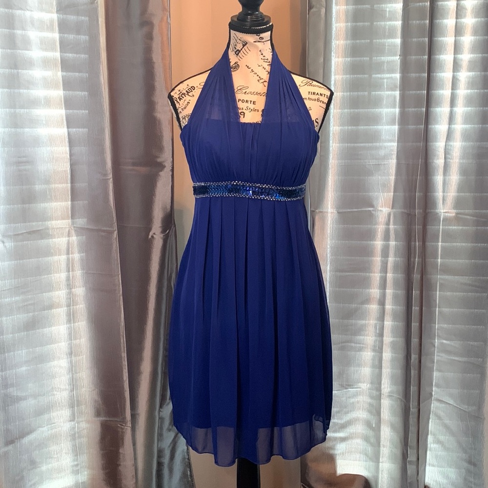 Sweet Storm L Sequined Strapless Halter Blue Club dress